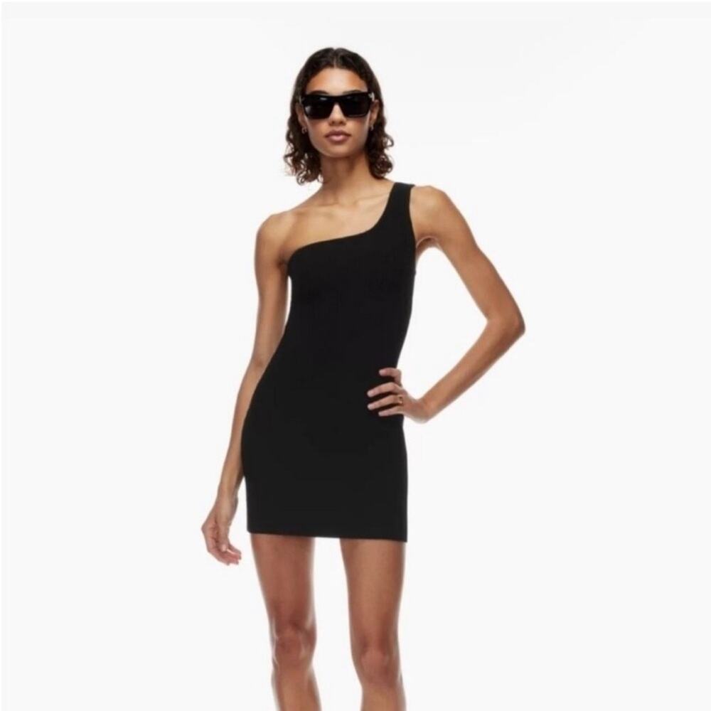 Babaton Sculpt Knit One Shoulder Dress Black Rubbed‎ Bodycon Womens Size XS